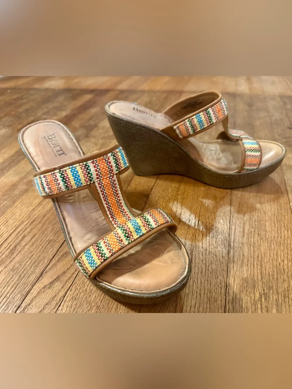 Born Multicolor Woven Strap Wedge Sandals